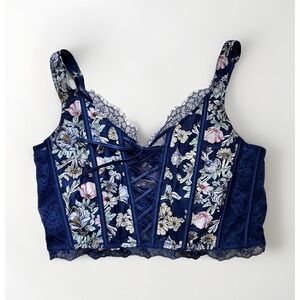 Victoria's Secret Dream Angels Unlined Floral Blue Lace-up Corset Bra XL - NWT!!